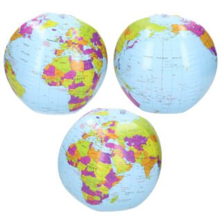 Bullet Opblaasbare strandbal - 3x - wereldbol - Globe - De aarde - PVC - Dia 26 cm - cadeau