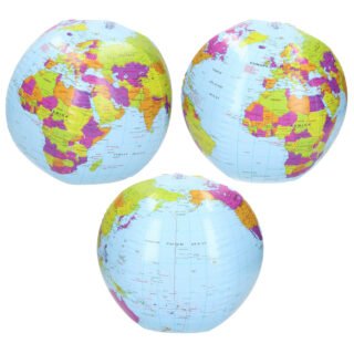 Bullet Opblaasbare strandbal - 3x - wereldbol - Globe - De aarde - PVC - Dia 26 cm - cadeau