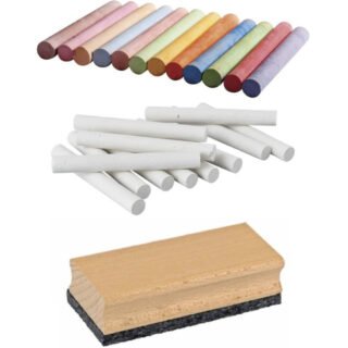 Krijtjes Set - 12x witte krijtjes - 12x gekleurde krijtjes - bordenwisser