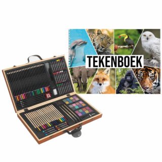 Bellatio Decorations Complete teken- en schilderset - 88-delig - A4 schetsboek - Dieren thema
